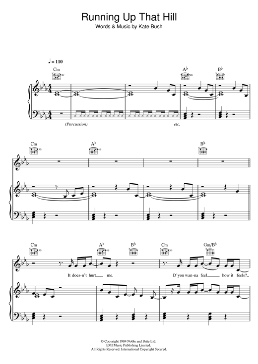 Running Up That Hill By Kate Bush Free Sheet Music