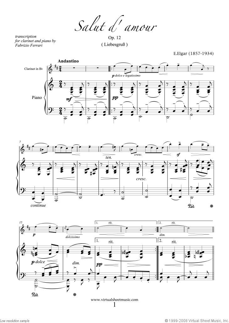 Salut D'amour Op. 12 By Edward Elgar Free Sheet Music