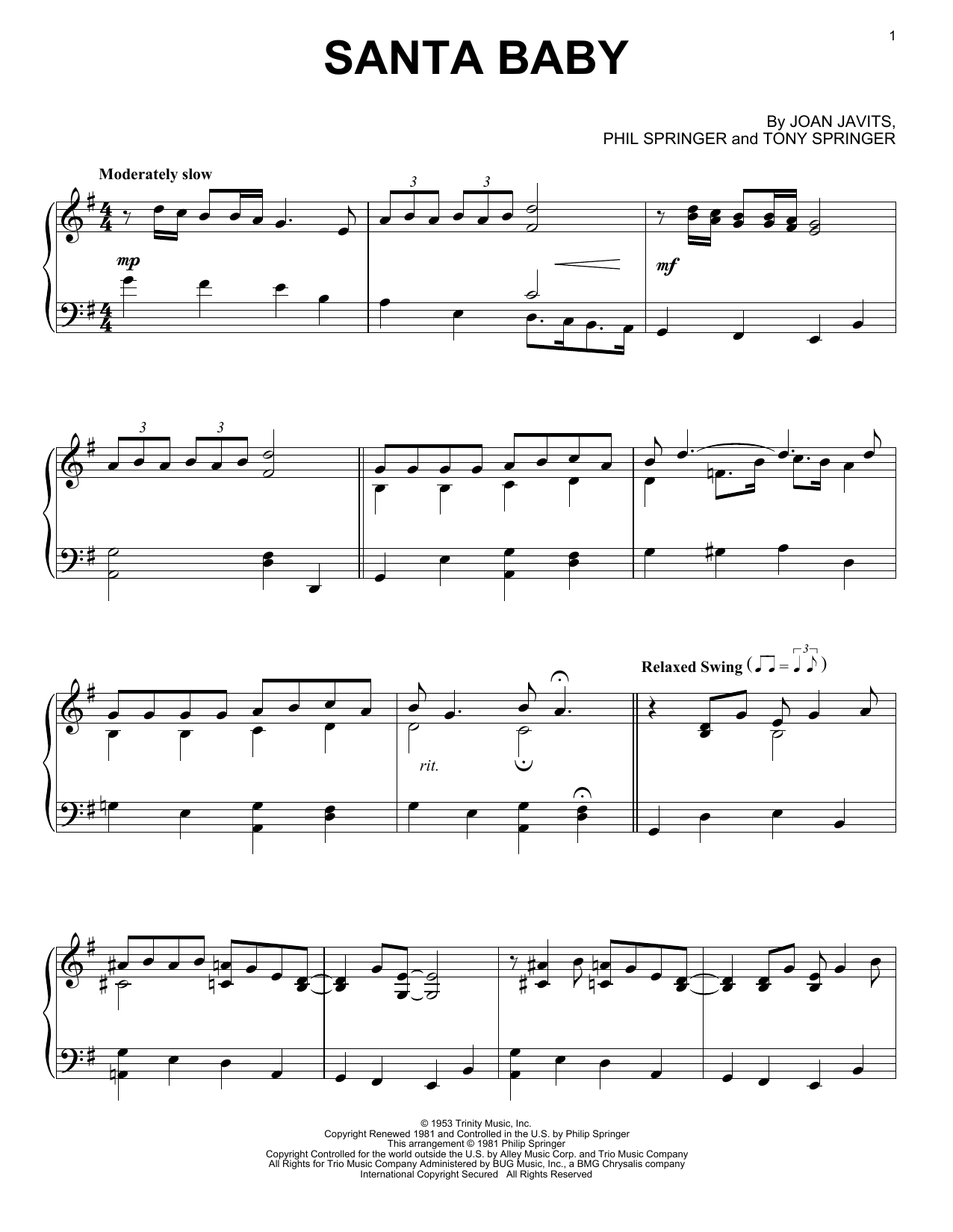 Santa Baby By Philip Springer Free Sheet Music