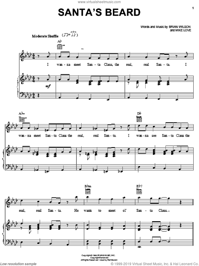 Santa's Beard By The Beach Boys Free Sheet Music