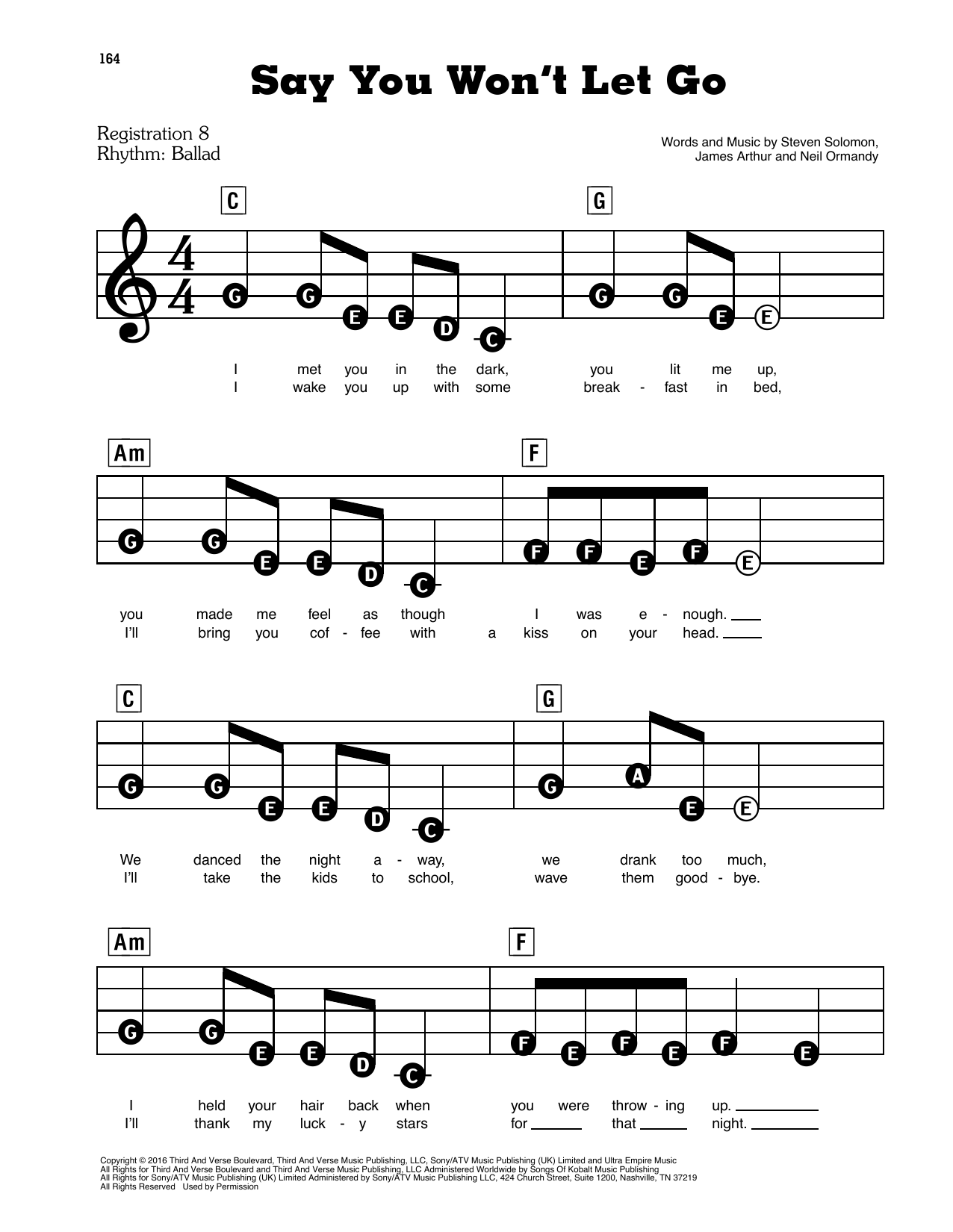 Say You Won't Let Go By James Arthur Free Sheet Music