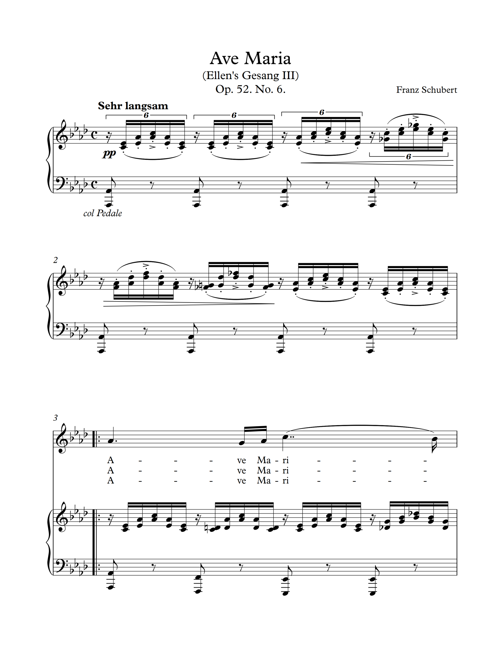 Schubert - Ave Maria In A-flat Major - Intermediate By Franz Schubert Free Sheet Music