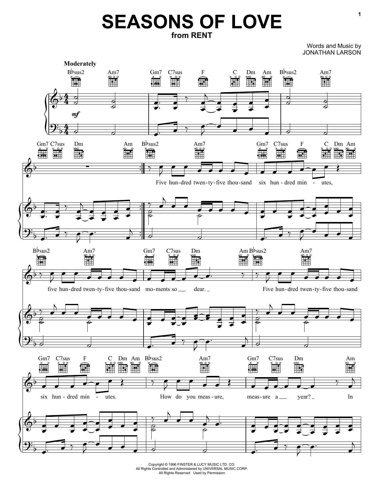 Seasons Of Love By Cast Of Rent Free Sheet Music