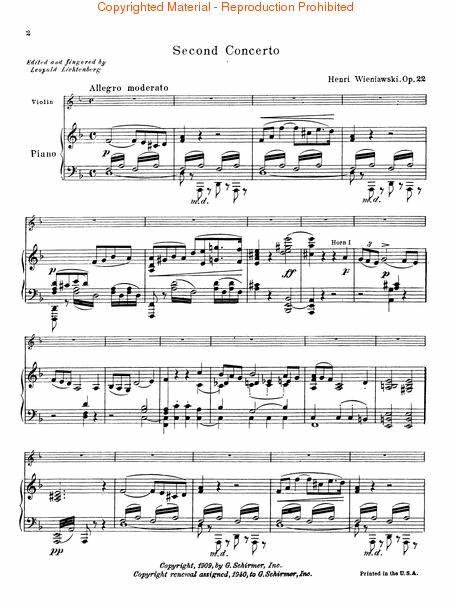 Second Violin Concerto In D Minor, Op. 22 - Violin/Piano By Henri Wieniawski Free Sheet Music