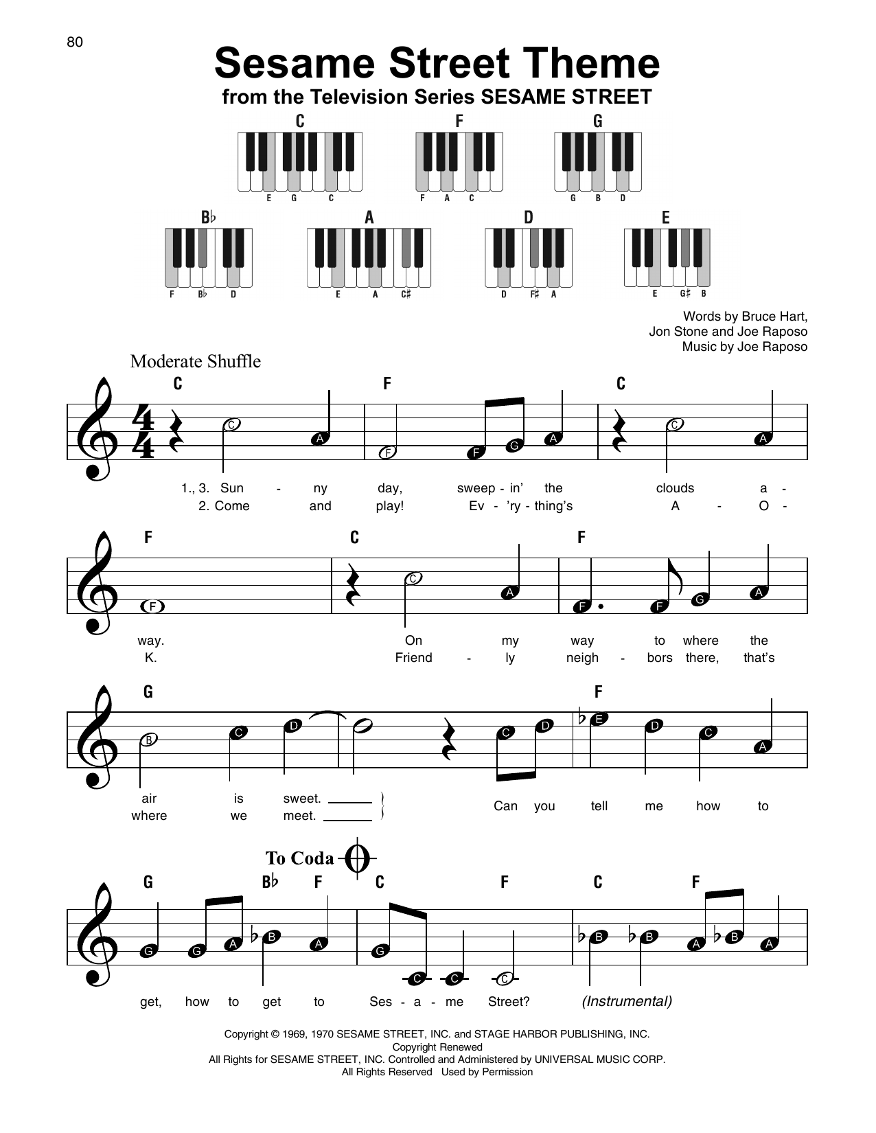 Sesame Street Theme By Joe Raposo Free Sheet Music