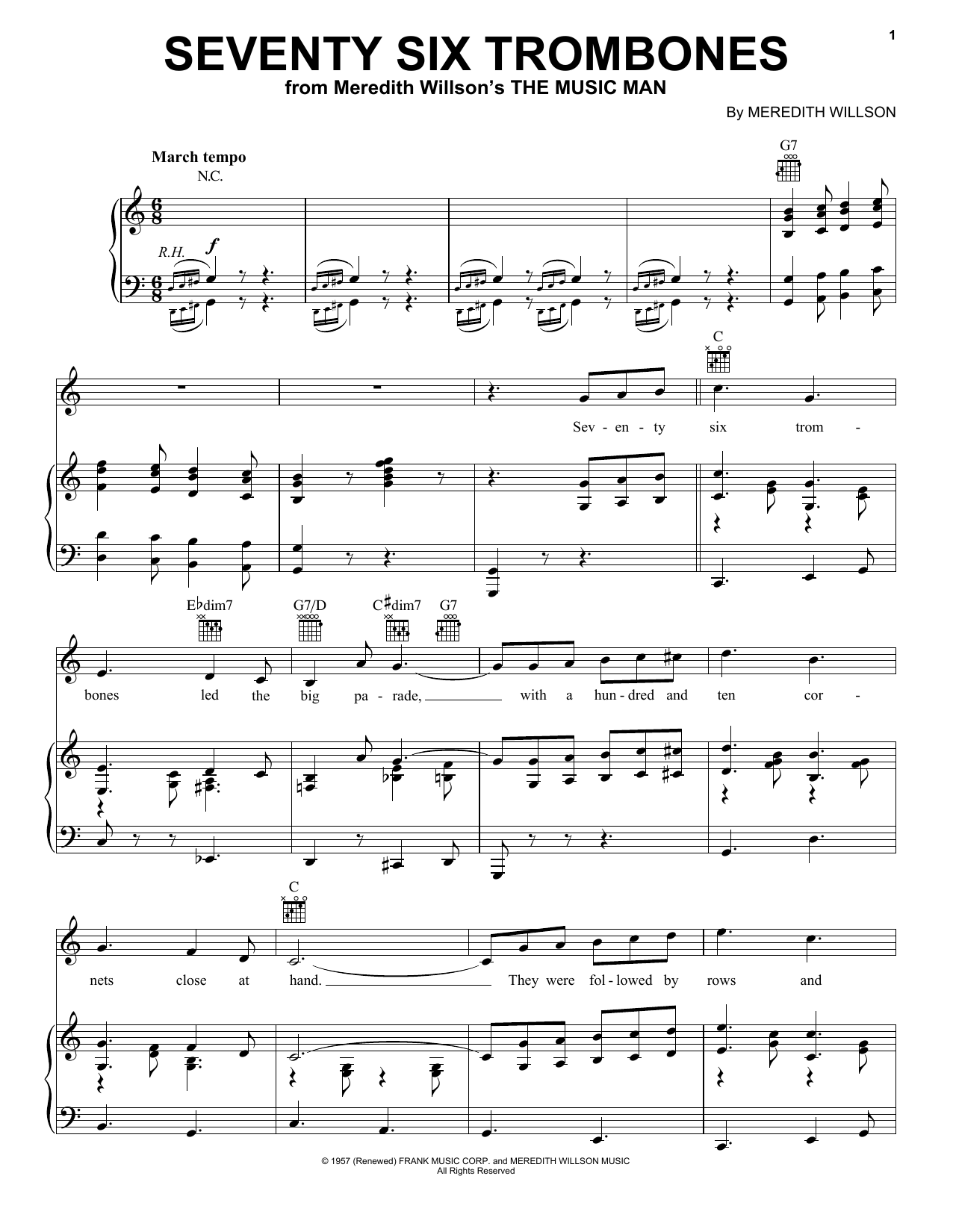 Seventy Six Trombones By Meredith Willson Free Sheet Music