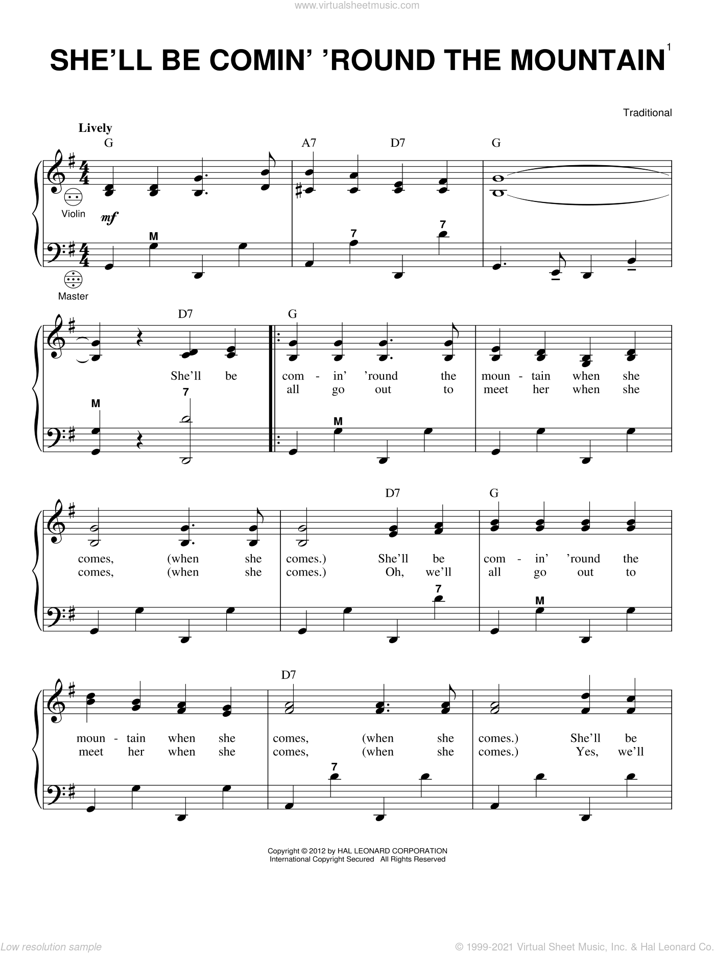 She'll Be Comin' 'Round The Mountain By American Folk Song Free Sheet Music