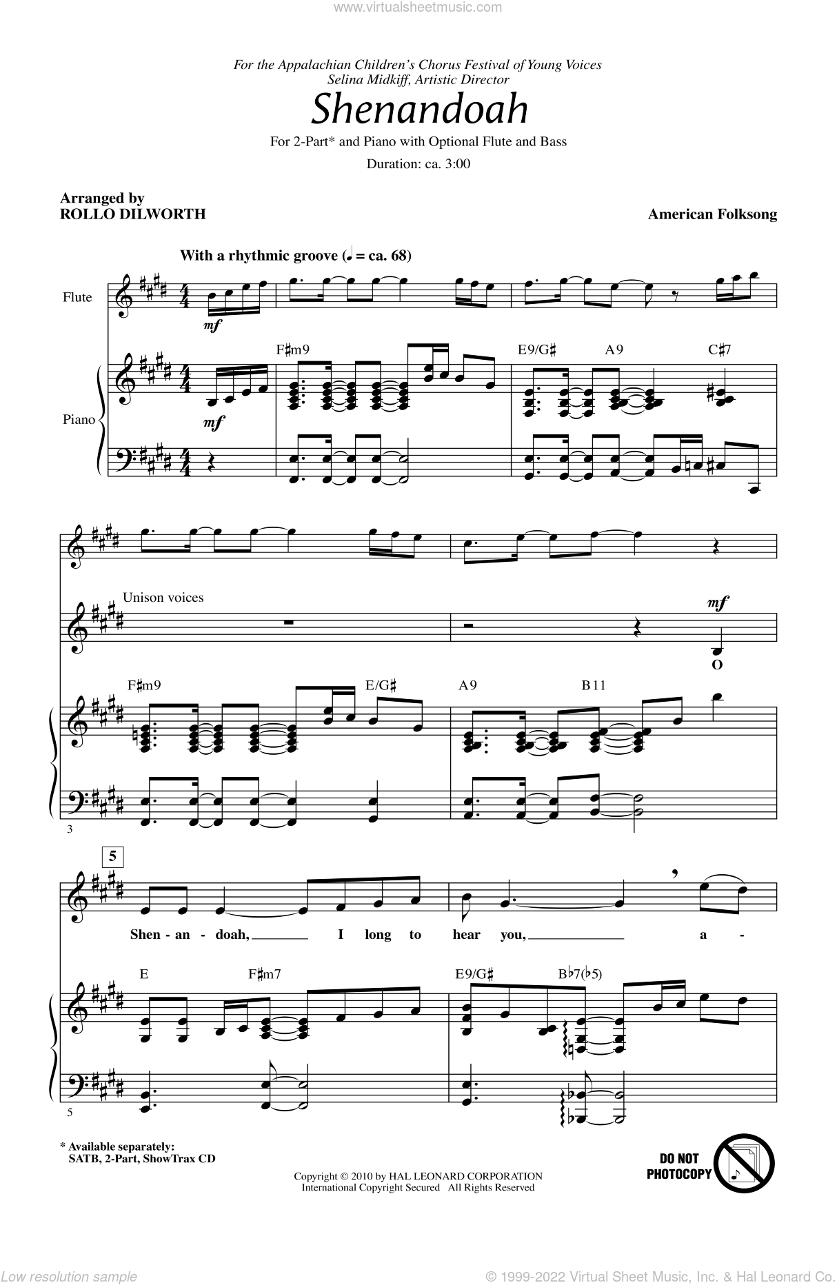 Shenandoah (2 Pt.) By American Folk Song Free Sheet Music