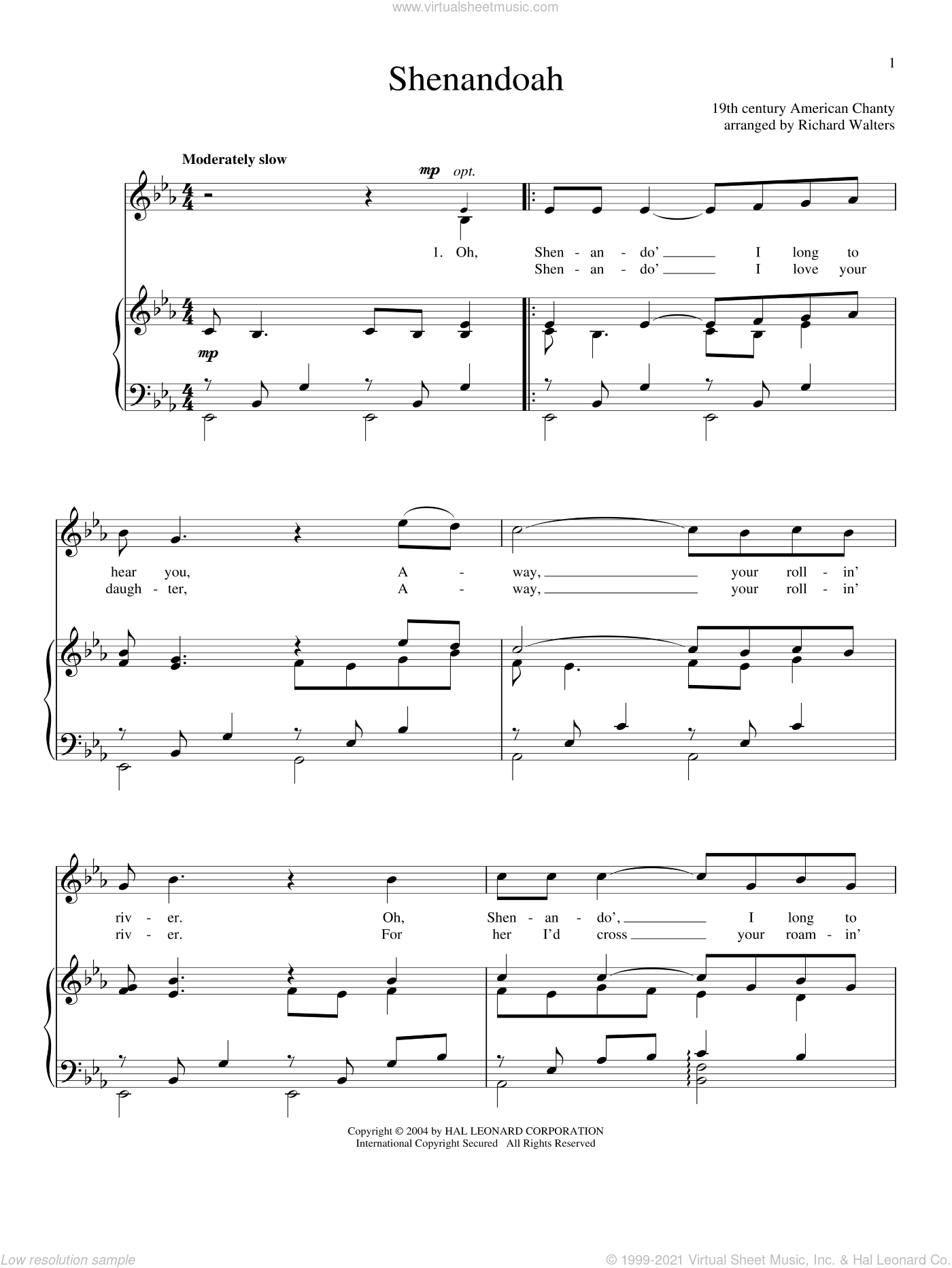 Shenandoah By American Folk Song Free Sheet Music