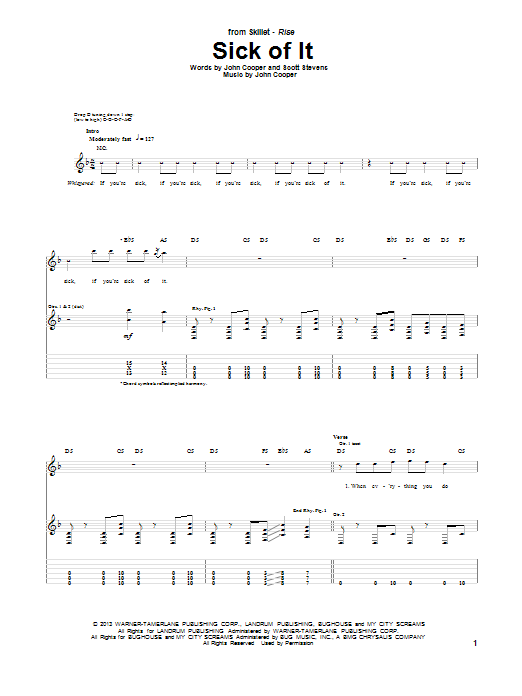 Sick Of It By Skillet Free Sheet Music