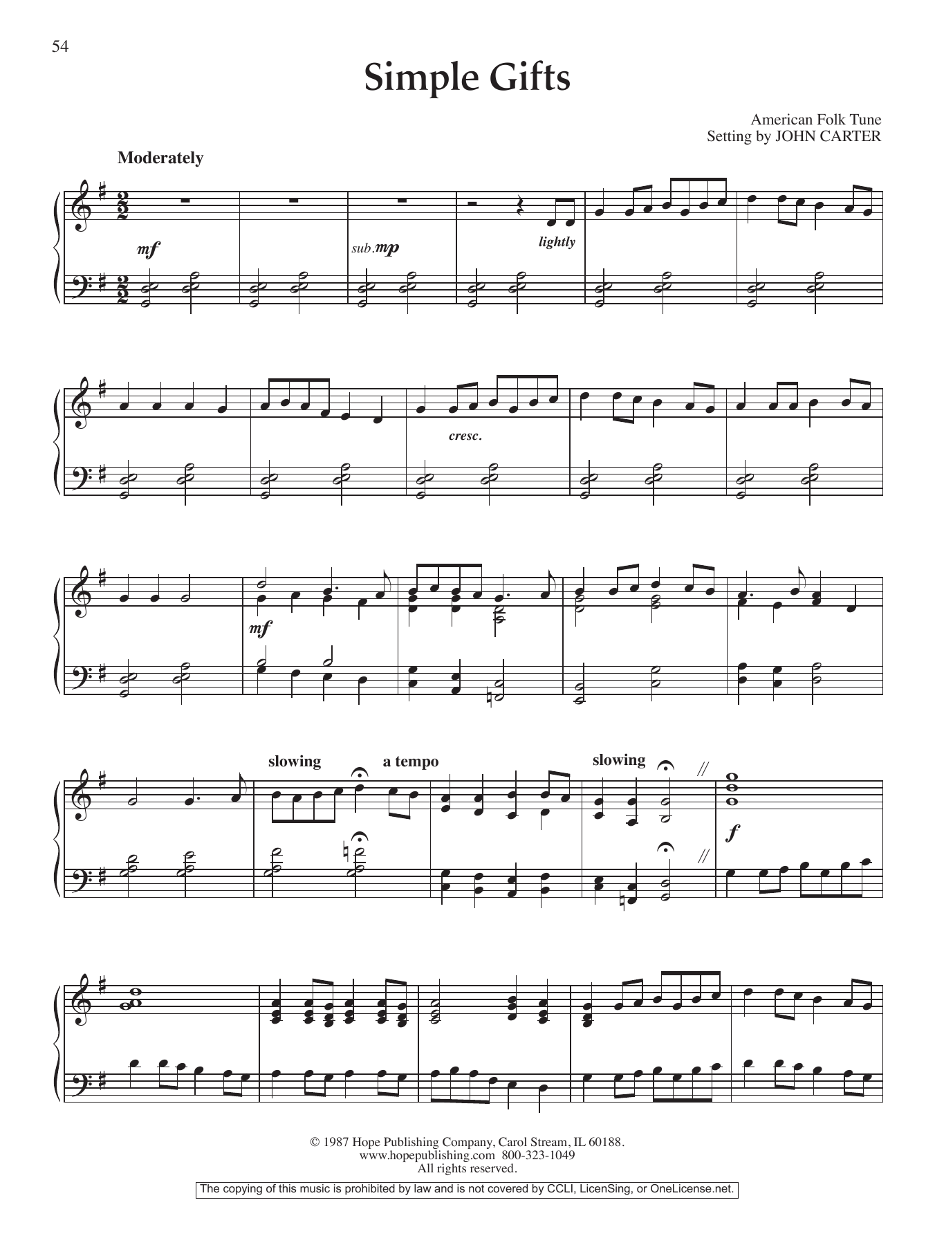 Simple Gifts By Mark Hayes Free Sheet Music