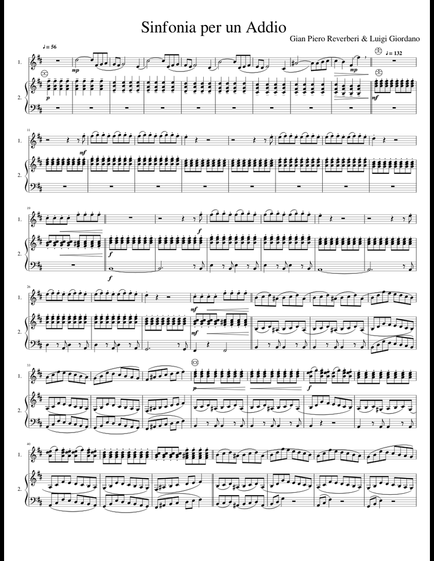 Sinfonia Per Un Addio By Rondo' Veneziano Free Sheet Music