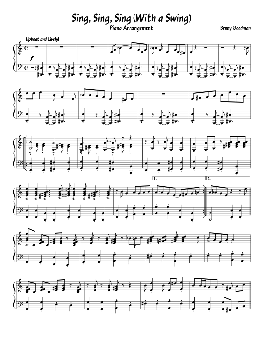 Sing, Sing, Sing By Benny Goodman Free Sheet Music