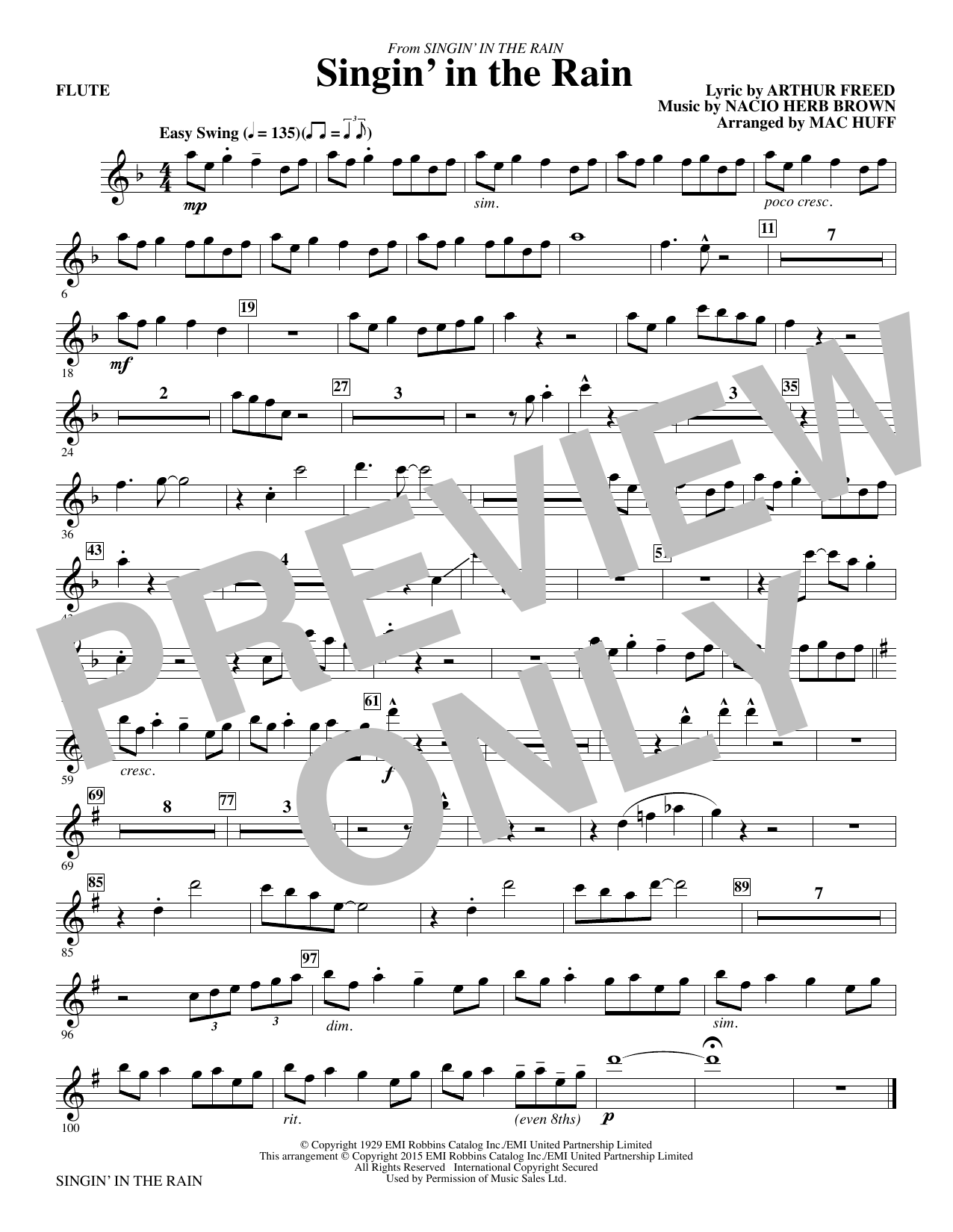 Singin' In The Rain (arr. Mac Huff) - Flute By Gene Kelly Free Sheet Music