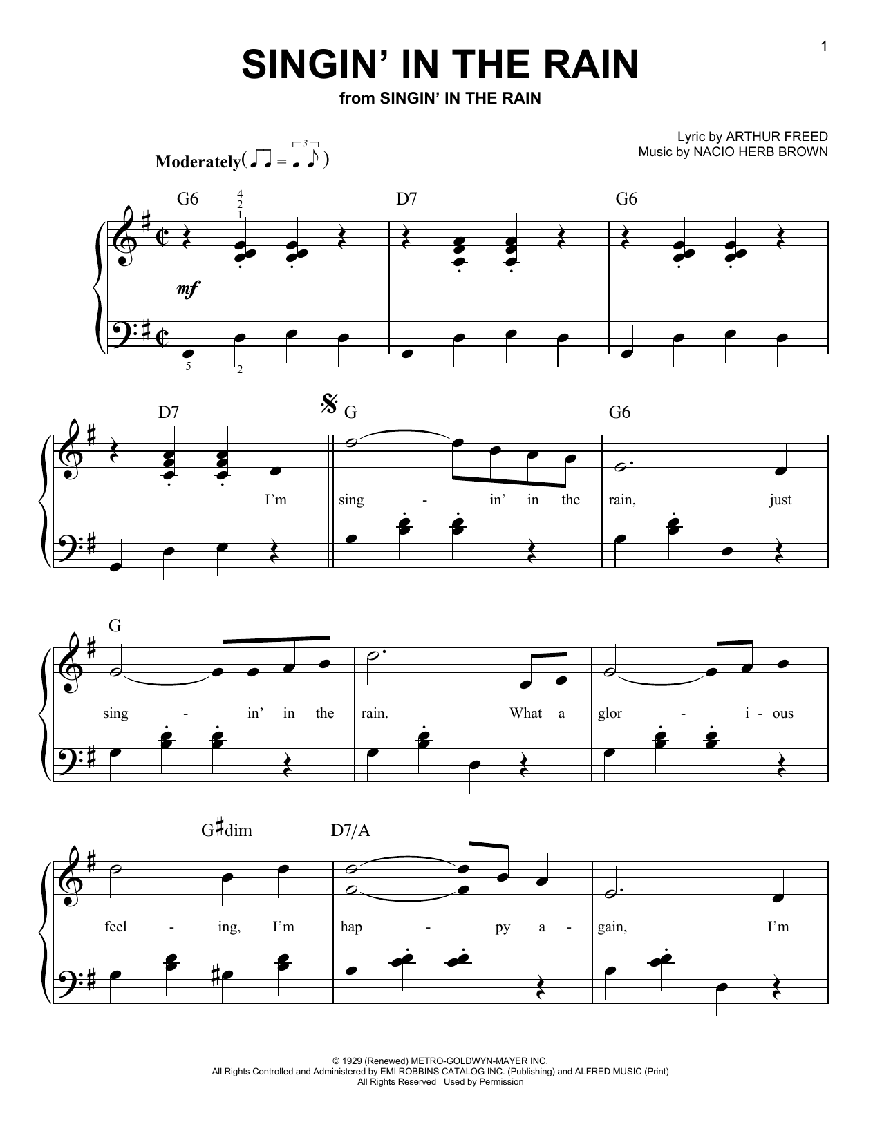 Singin' In The Rain By Arthur Freed Free Sheet Music