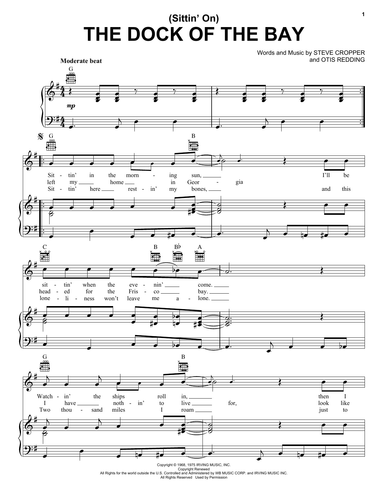 (sittin' On) The Dock Of The Bay By Otis Redding Free Sheet Music