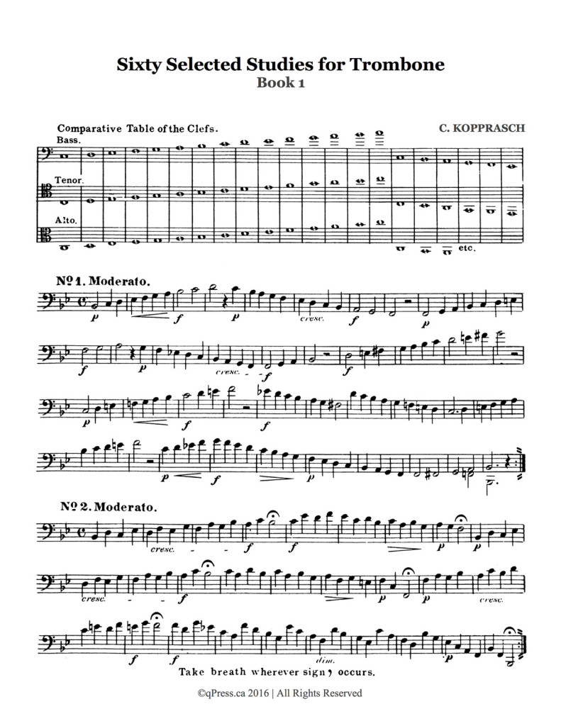 Sixty Selected Studies For Trombone - Book 1 By C. Kopprasch Free Sheet Music