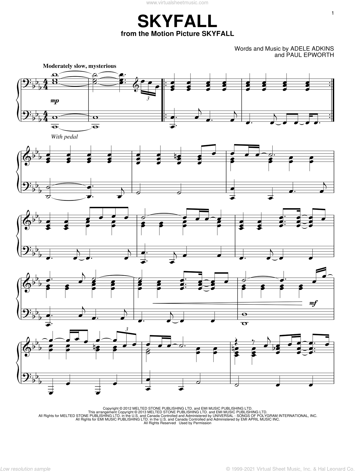 Skyfall By Adele Free Sheet Music