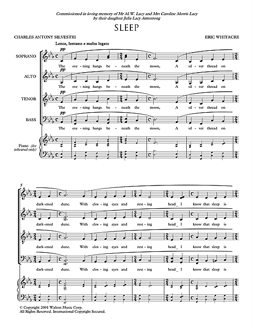 Sleep By Eric Whitacre Free Sheet Music