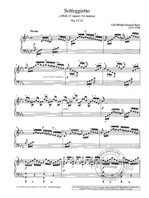 Solfeggietto C Minor, Wq 117/2 By Carl Philipp Emanuel Bach Free Sheet Music