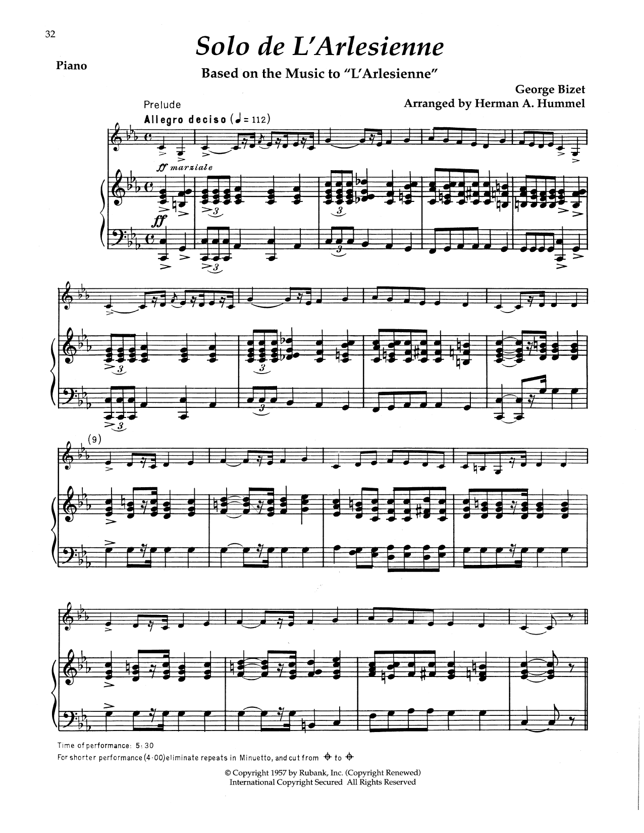 Solo De L'arlesienne By Georges Bizet Free Sheet Music