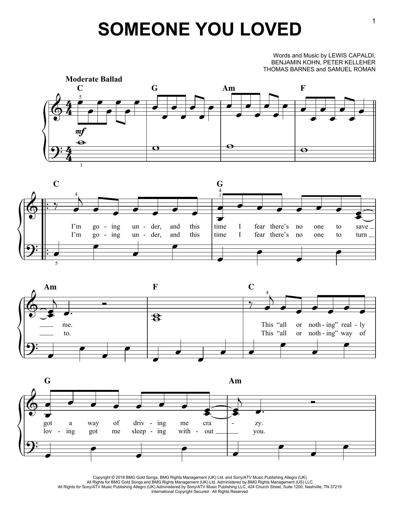 Someone You Loved By Lewis Capaldi Free Sheet Music