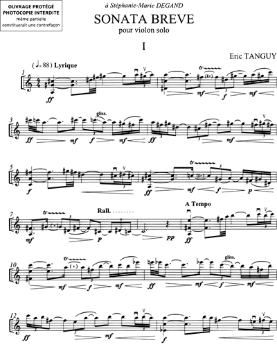 Sonata Breve Pour Violon Solo By Eric Tanguy Free Sheet Music