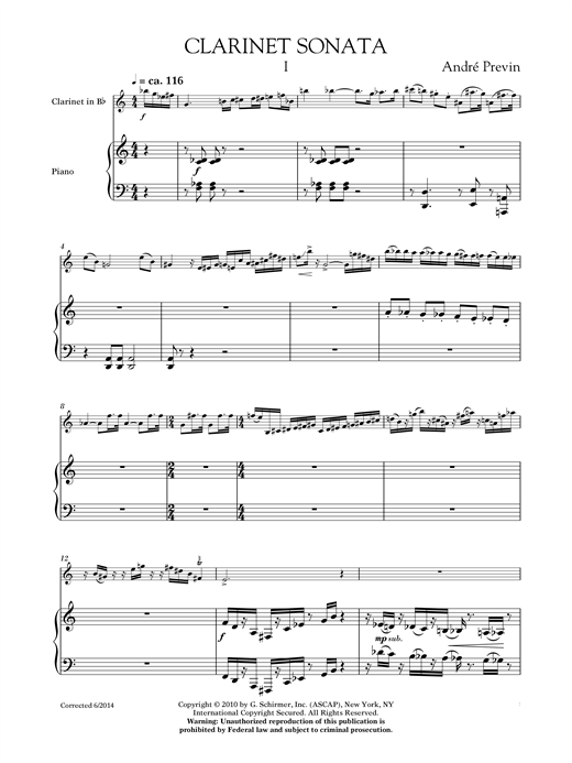 Sonata For Clarinet And Piano By David Baker Free Sheet Music