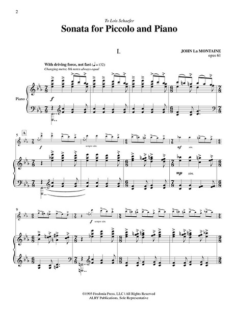 Sonata For Piccolo And Piano, Op. 61 By John La Montaine Free Sheet Music