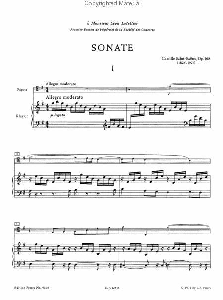 Sonata, Op. 168 - Bassoon And Piano By Camille Saint-Saens Free Sheet Music