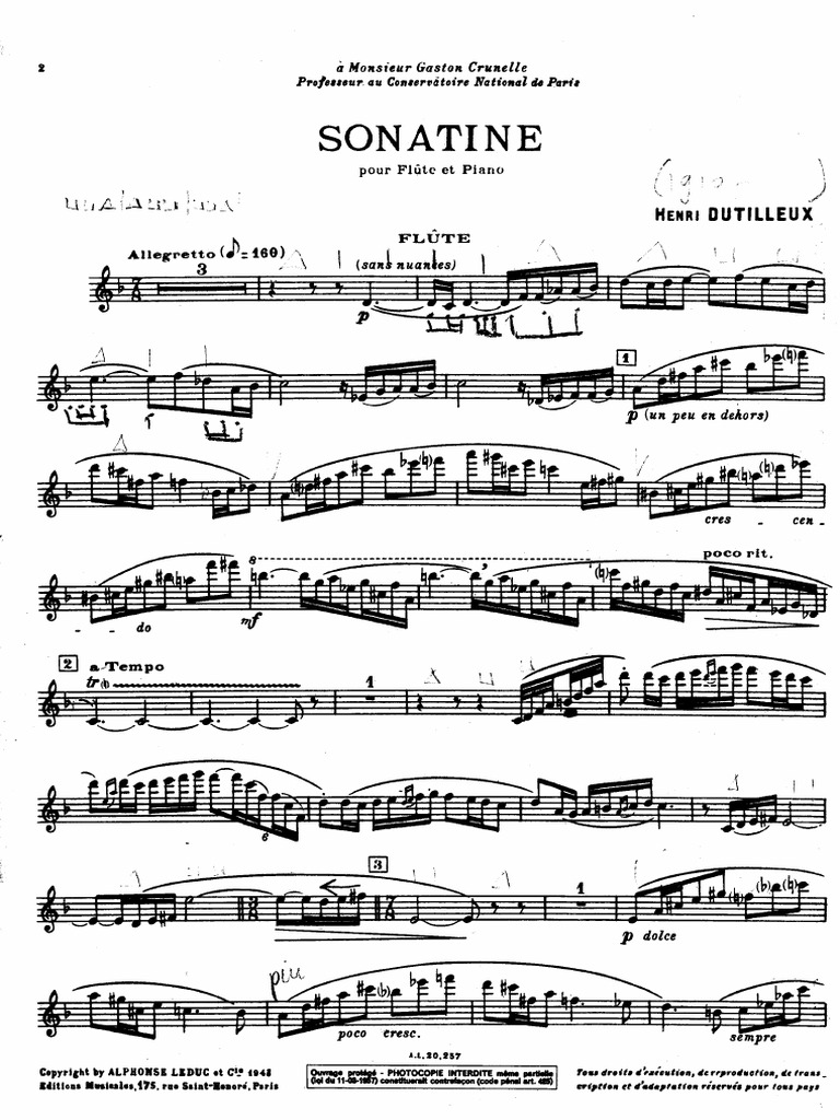 Sonatine (flute) By Henri Tomasi Free Sheet Music