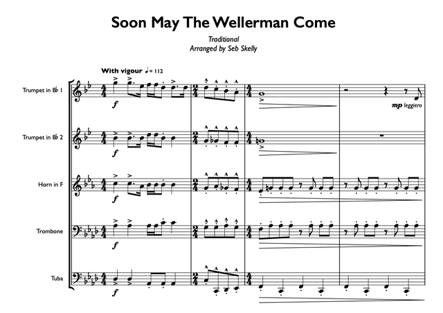 Soon May The Wellerman Come - Brass Quintet - Score/parts Fentone By N Free Sheet Music