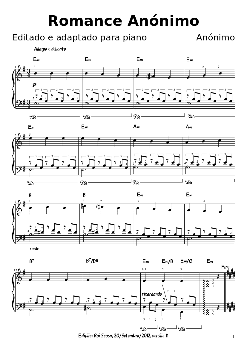 Spanish Romance By Anonymous Free Sheet Music