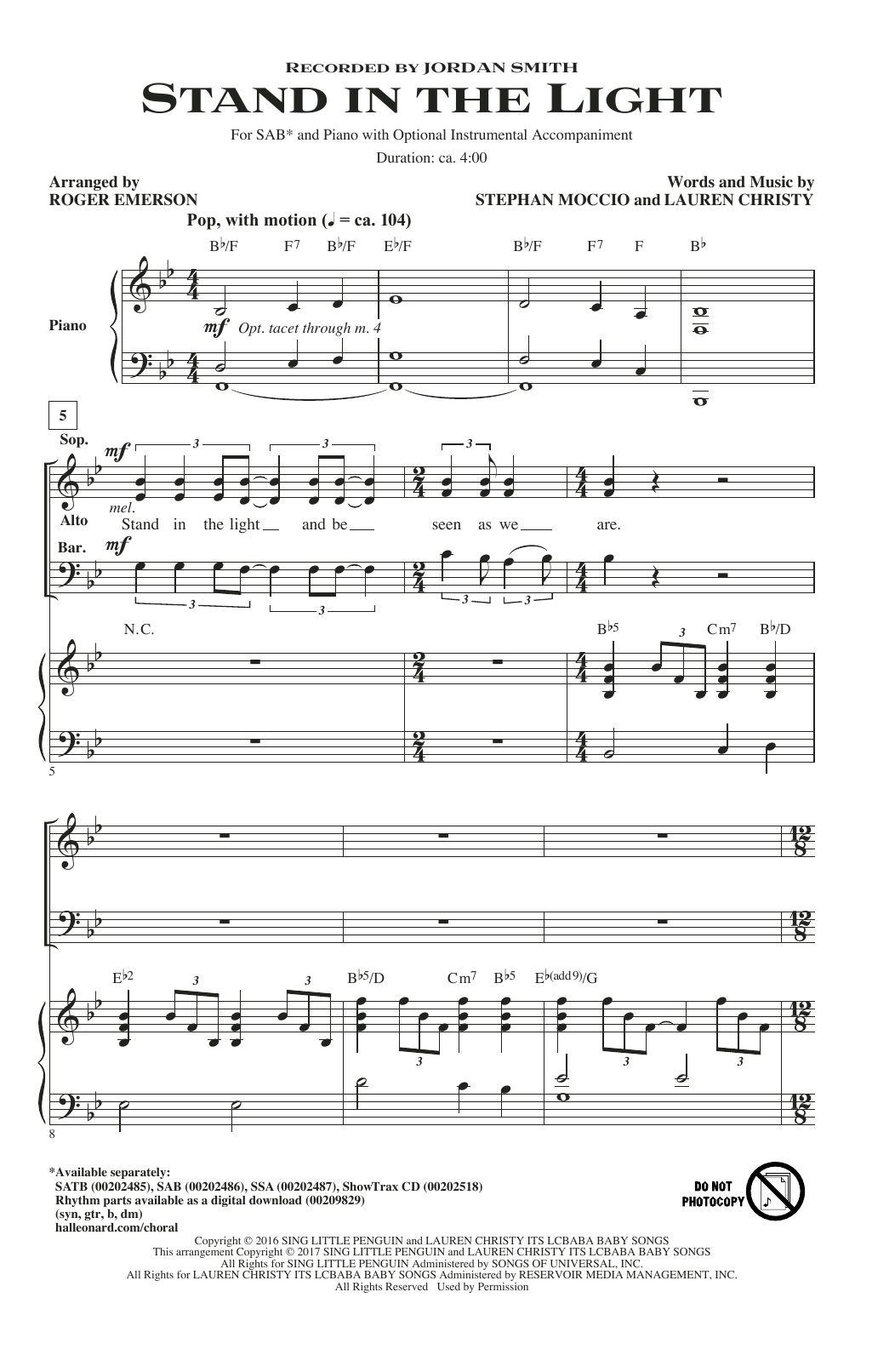 Stand In The Light By Jordan Smith Free Sheet Music