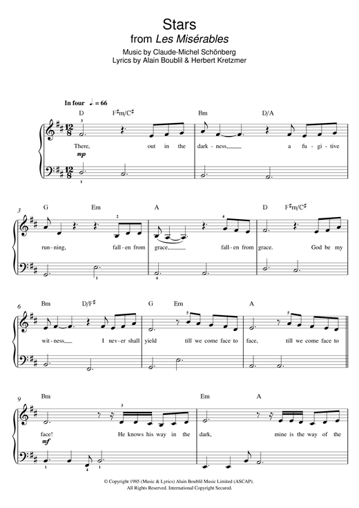 Stars (from Les Miserables) By Boublil And Schonberg Free Sheet Music