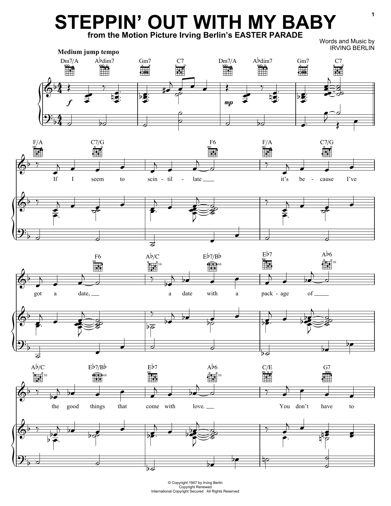 Steppin' Out With My Baby By Irving Berlin Free Sheet Music