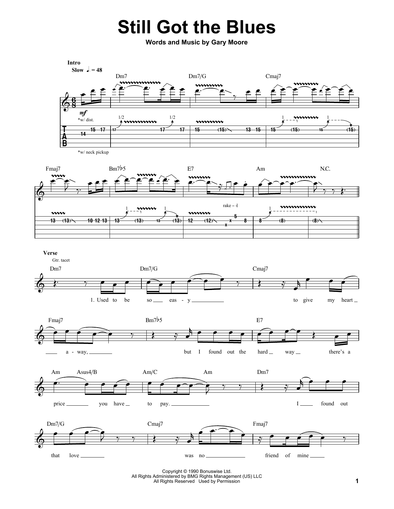 Still Got The Blues By Gary Moore Free Sheet Music