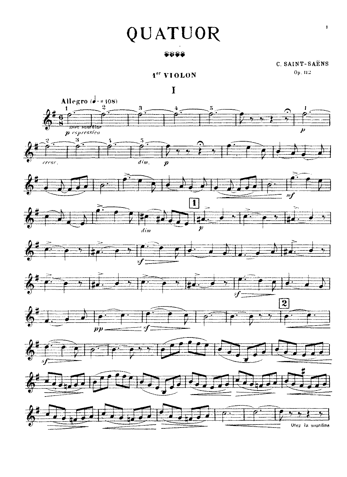 String Quartet, Op. 112 By Camille Saint-Saë Free Sheet Music