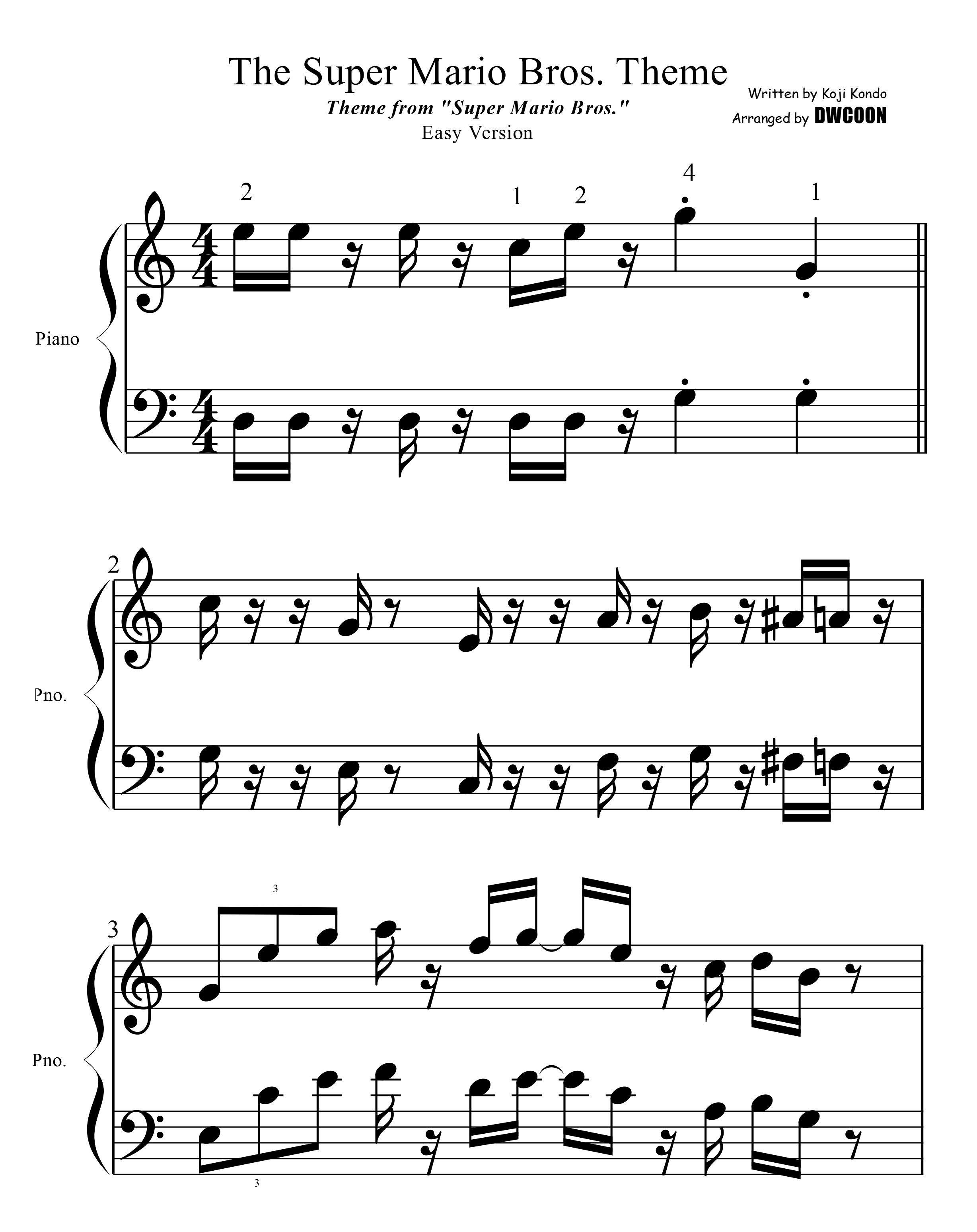 Super Mario Bros Theme By Koji Kondo Free Sheet Music