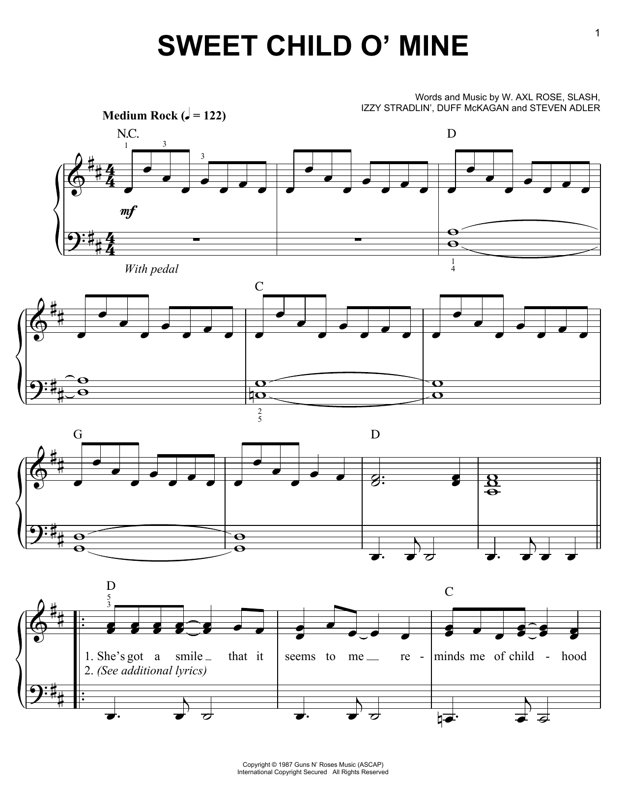 Sweet Child O' Mine By Guns N' Roses Free Sheet Music