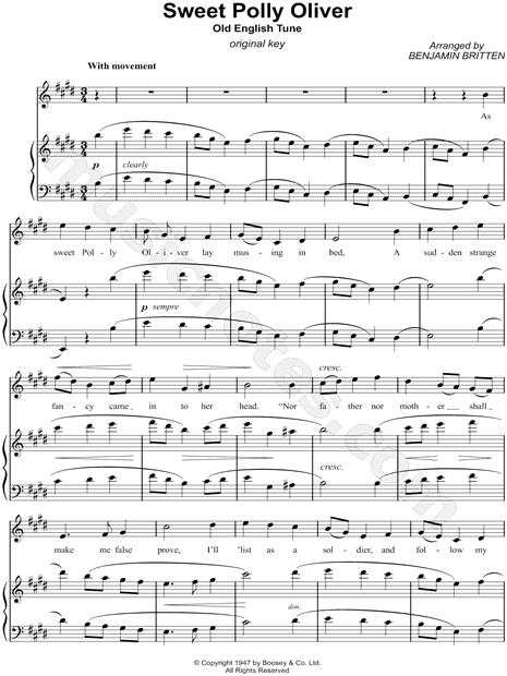 Sweet Polly Oliver (Original Key. E Major) By Traditional English Free Sheet Music