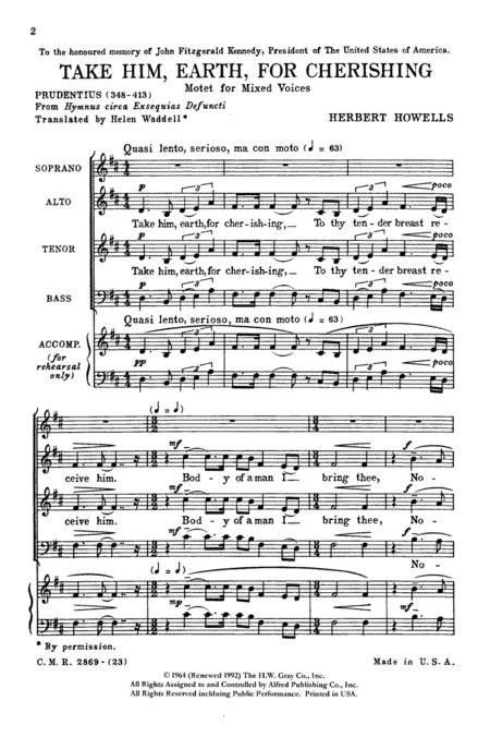 Take Him, Earth, For Cherishing By Herbert Howells Free Sheet Music