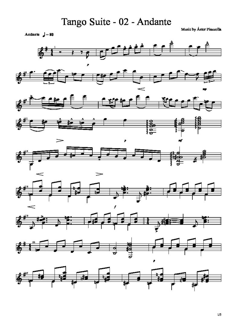 Tango Suite By Astor Piazzolla Free Sheet Music