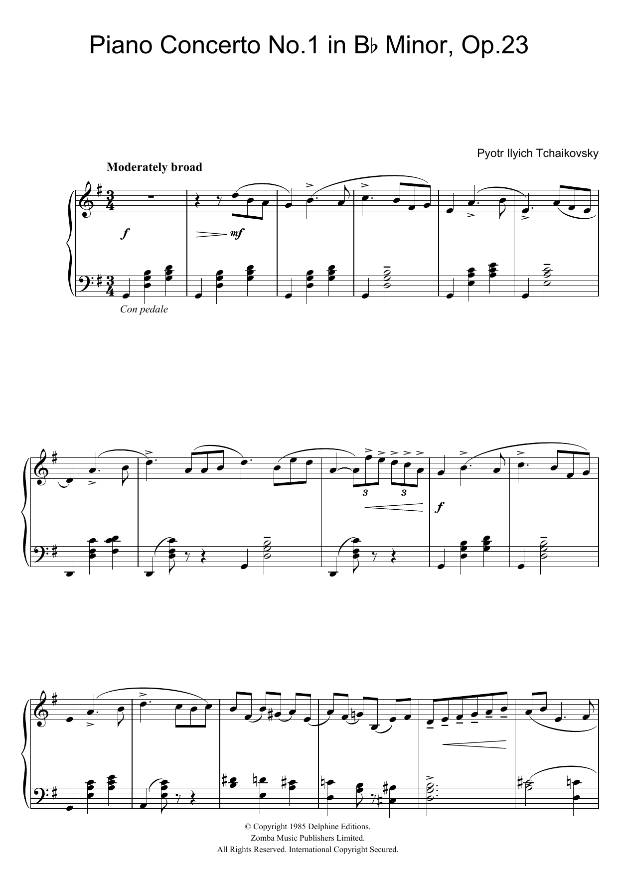 Tchaikovsky: Piano Concerto No. 1 In B Flat Minor, Op. 23 By Peter Ilyich Tchaikovsky Free Sheet Music