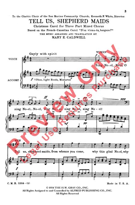 Tell Us, Shepherd Maids By French Canadian Carol Free Sheet Music