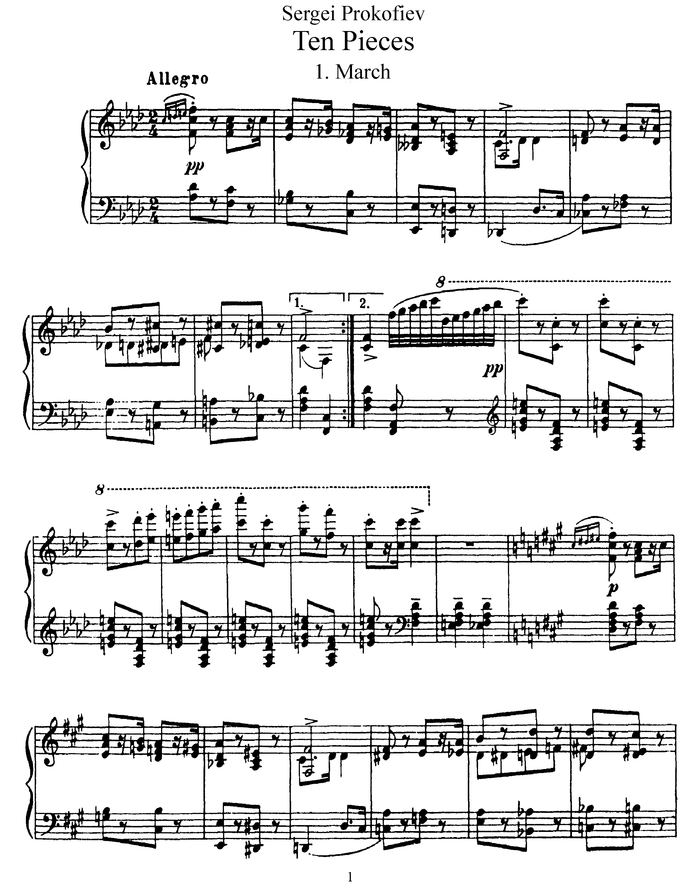 Ten Pieces, Opus 12 By Sergei Prokofiev Free Sheet Music