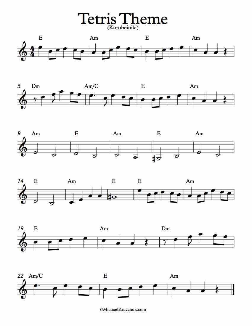 Tetris Theme (Korobeiniki) - Piano, 4 Hands By Traditional Russian Folk Song Free Sheet Music