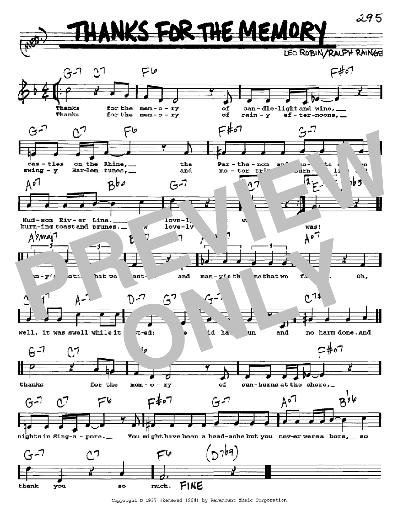 Thanks For The Memory By Bob Hope Free Sheet Music