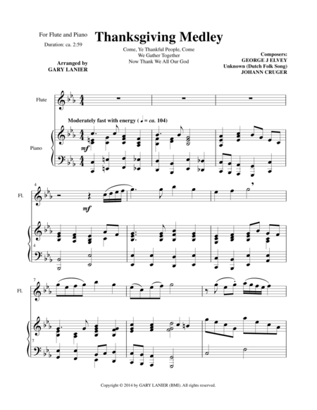 THANKSGIVING MEDLEY (Flute/Piano And Solo Flute Part) By Anonymous Dutch Folk Song Free Sheet Music