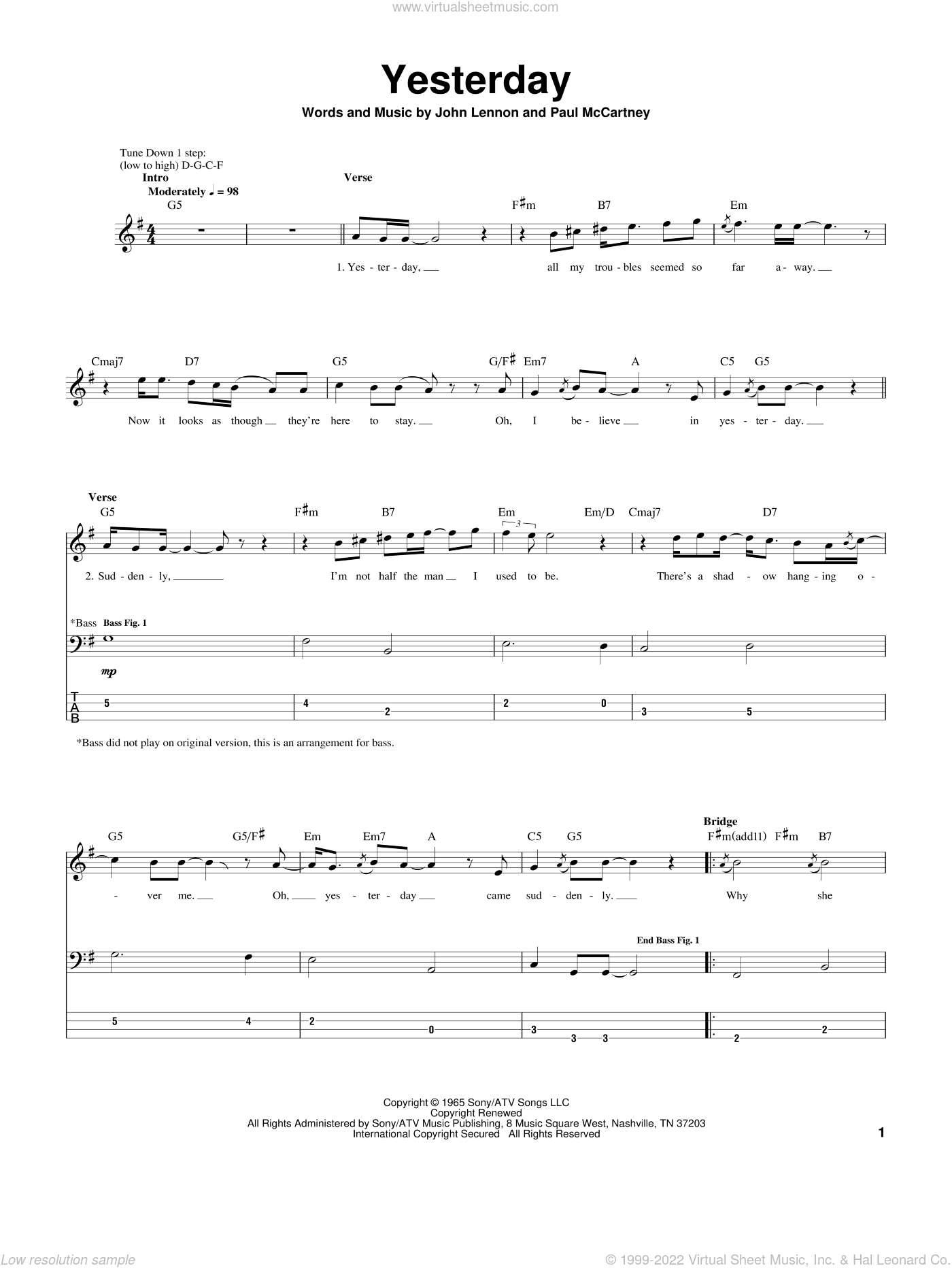 The Beatles Bass By The Beatles Free Sheet Music